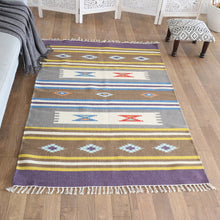 Load image into Gallery viewer, Handloomed Purple Wool Area Rug with Striped Pattern (4x6) - Lively Purple | NOVICA
