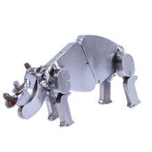 Load image into Gallery viewer, Handcrafted Recycled Scrap Metal Rhino Statuette - Wild Strength | NOVICA
