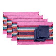 Load image into Gallery viewer, Handwoven Cotton Bubblegum Placemats with Napkins (Set of 4) - Bubblegum Paths | NOVICA
