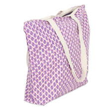 Load image into Gallery viewer, Cotton Tote Bag with Block-Printed Modern Design in Purple - Purple Ties | NOVICA

