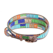 Load image into Gallery viewer, Handcrafted Glass Beaded Wrap Bracelet in Intense Colors - Intense Mosaic | NOVICA
