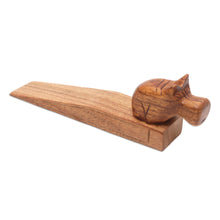Load image into Gallery viewer, Hand-Carved Hippo Wood Door Stop in Natural Brown - Protective Hippo | NOVICA
