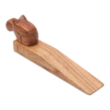 Load image into Gallery viewer, Hand-Carved Hippo Wood Door Stop in Natural Brown - Protective Hippo | NOVICA
