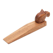 Load image into Gallery viewer, Hand-Carved Hippo Wood Door Stop in Natural Brown - Protective Hippo | NOVICA

