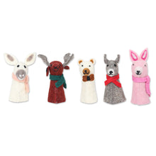 Load image into Gallery viewer, 5 Wool Felt Farm Animal Bottle Toppers Handmade in India - Barnyard Holiday | NOVICA
