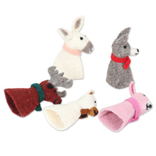 Load image into Gallery viewer, 5 Wool Felt Farm Animal Bottle Toppers Handmade in India - Barnyard Holiday | NOVICA
