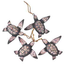 Load image into Gallery viewer, Handcrafted Jempinis Wood Sea Turtle Ornaments (Set of 4) - Serene Shells | NOVICA
