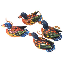 Load image into Gallery viewer, Handcrafted Jempinis Wood Duck Ornaments (Set of 4) - Dazzling Plumage | NOVICA
