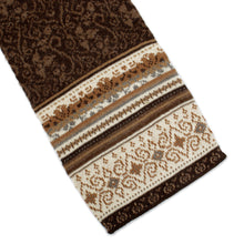 Load image into Gallery viewer, Brown and Ivory 100% Alpaca Scarf with Floral Motifs - Autumn Charm | NOVICA
