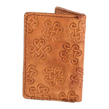 Load image into Gallery viewer, Handcrafted Leather Card Wallet with Celtic Knot Motifs - Ginger Luck | NOVICA
