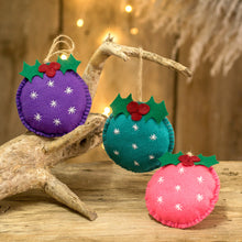 Load image into Gallery viewer, Set of 6 Handmade Felt Ornaments in Multicolor Palette - Merry Sparks | NOVICA
