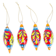 Load image into Gallery viewer, Handcrafted Talavera Ceramic Ornaments in Scarlet (Set of 4) - Scarlet Ambience | NOVICA
