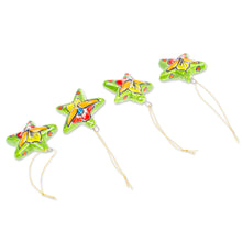 Load image into Gallery viewer, Set of 4 Handcrafted Talavera Star Ceramic Ornaments - Olive Constellation | NOVICA
