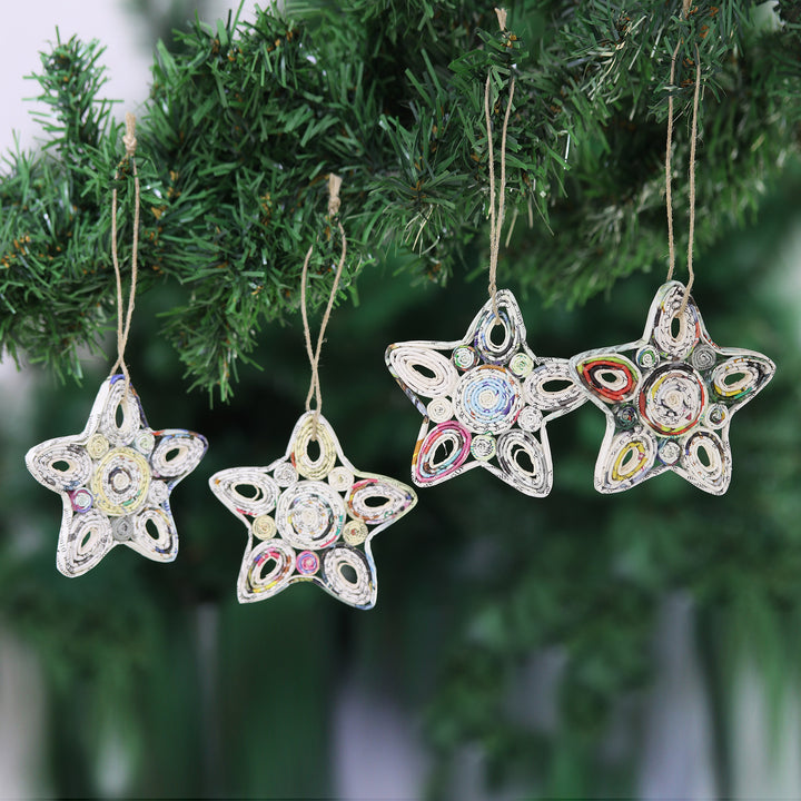 Handmade Eco-friendly Star Ornaments from India (Set of 4) - Festive Constellation | NOVICA