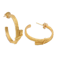 Load image into Gallery viewer, 18k Gold-Plated Modern Half-Hoop Earrings Crafted in Bali - Connecting Branches | NOVICA
