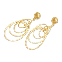Load image into Gallery viewer, Balinese 18k Gold-Plated Modern Dangle Earrings with Circles - Layered Circles | NOVICA
