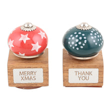 Load image into Gallery viewer, Ceramic and Brass Stamps Crafted from Mango Wood (Set of 2) - Warm Greetings | NOVICA
