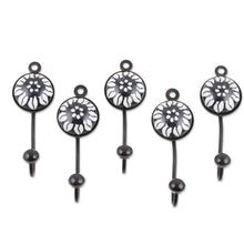 Load image into Gallery viewer, Set of 5 Ceramic Coat Hooks with Hand-Painted Floral Details - Night Blooming | NOVICA
