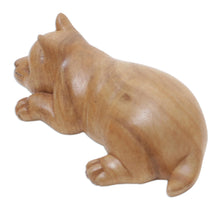Load image into Gallery viewer, Wood Figurine of Resting Kitten Hand-Carved in Bali - Lazy Kitten | NOVICA

