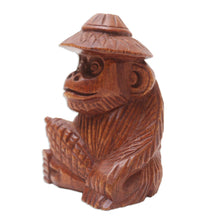 Load image into Gallery viewer, Hand-Carved Jempinis Wood Monkey Statuette with Corn - Prosperity and Cunning | NOVICA
