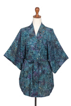 Load image into Gallery viewer, Handcrafted Batik Rayon Kimono Jacket with Leafy Pattern - Teal Jungle | NOVICA
