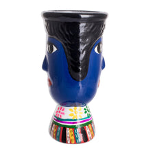 Load image into Gallery viewer, Blue Hand-Painted Double Face Ceramic Flower Pot - St. Anthony | NOVICA
