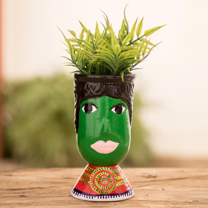 Double Face Ceramic Flower Pot Hand-Painted in Guatemala - St. Martin | NOVICA