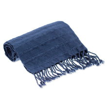 Load image into Gallery viewer, Blue Cotton Scarf with Braided Fringes Handloomed in Mexico - Blue Catwalks | NOVICA
