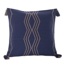 Load image into Gallery viewer, Handloomed Geometric Indigo and Beige Cotton Cushion Cover - Indigo Directions | NOVICA
