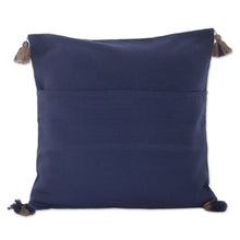 Load image into Gallery viewer, Handloomed Geometric Indigo and Beige Cotton Cushion Cover - Indigo Directions | NOVICA

