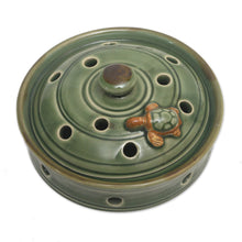 Load image into Gallery viewer, Green Handmade Turtle-Themed Porcelain Mosquito Coil Holder - Turtle with Polka Dots | NOVICA
