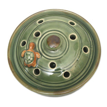 Load image into Gallery viewer, Green Handmade Turtle-Themed Porcelain Mosquito Coil Holder - Turtle with Polka Dots | NOVICA

