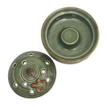 Load image into Gallery viewer, Green Handmade Turtle-Themed Porcelain Mosquito Coil Holder - Turtle with Polka Dots | NOVICA
