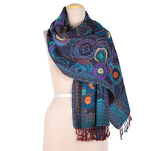 Load image into Gallery viewer, Hand-Embroidered Wool Shawl with Vibrant Floral Pattern - Blooming Mirage | NOVICA
