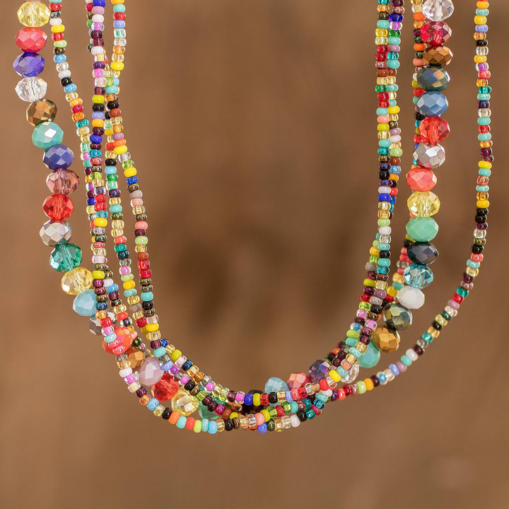 Handcrafted Crystal and Glass Beaded Strand Necklace - Multicolor Soul | NOVICA
