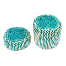 Load image into Gallery viewer, Green Basket with Lid Hand-Woven from Palm Fiber in Mexico - Tiger in Green | NOVICA
