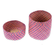 Load image into Gallery viewer, Fuchsia Basket with Lid Hand-Woven from Palm Fiber in Mexico - Tiger in Fuchsia | NOVICA
