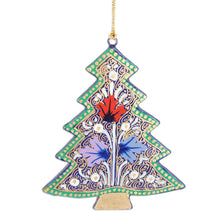 Load image into Gallery viewer, Set of 3 Wood Tree Ornaments in Blue and Green Shades - Blue Forest | NOVICA
