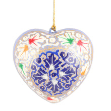 Load image into Gallery viewer, Set of 3 Papier Mache Heart Ornaments Hand-Painted in India - Blue Romance | NOVICA
