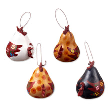 Load image into Gallery viewer, Set of 4 Handcrafted Hen Ornaments Painted in Warm Hues - Chatty Hens | NOVICA
