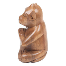 Load image into Gallery viewer, Handcrafted Brown Suar Wood Monkey Statuette from Bali - Joyous Apprentice | NOVICA
