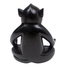 Load image into Gallery viewer, Handmade Black Suar Wood Monkey Statuette from Bali - Joyous Master at Night | NOVICA
