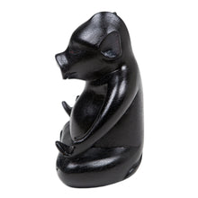 Load image into Gallery viewer, Handmade Black Suar Wood Pig Statuette from Bali - Gentle Master at Night | NOVICA
