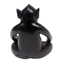 Load image into Gallery viewer, Handmade Black Suar Wood Pig Statuette from Bali - Gentle Master at Night | NOVICA
