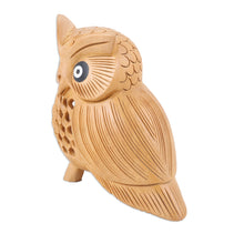 Load image into Gallery viewer, Brown Kadam Wood Owl Sculpture Hand-Carved in India - Wise Soul | NOVICA

