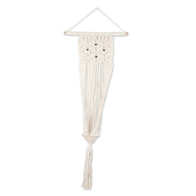 Load image into Gallery viewer, Handmade Ivory Cotton Hanging Planter with Mango Wood Beads - Natural Pride | NOVICA
