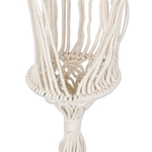 Load image into Gallery viewer, Handmade Ivory Cotton Hanging Planter with Mango Wood Beads - Natural Pride | NOVICA
