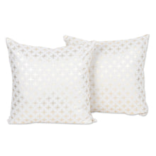Load image into Gallery viewer, Pair of Cotton Cushion Covers with Golden Star Motifs - Golden Constellation | NOVICA

