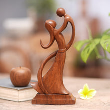 Load image into Gallery viewer, Balinese Hand-Carved Mother and Son Wood Sculpture - Dancing with Son | NOVICA
