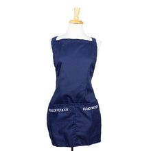 Load image into Gallery viewer, Embroidered Navy Cotton Gabardine Apron with Front Pockets - Navy Geometry | NOVICA
